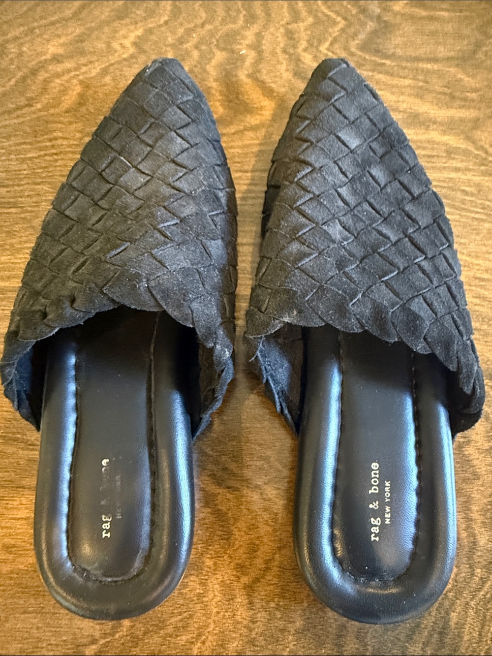rag & bone Black Woven Pointed Slip-On Mules
